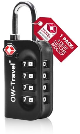 OW-Travel Zahlenschloss 4 Stellig Kofferschloss Vorhängeschloss Gepäckschloss Sicherheitsschloss Diebstahl Sicheres Lock TSA USA Schloss Zahlencode für Reisekoffer Spind Rucksack Luggage:1 Schwarz