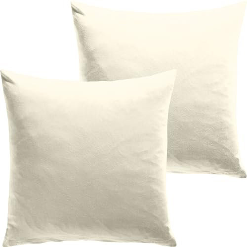 REDBEST Kuschelkissenbezug Single- Jersey San Francisco 2er- Pack, wollweiß Größe 40x40 cm - weiche Qualität, bügelfrei, praktischer Reißverschluss, 100% Baumwolle