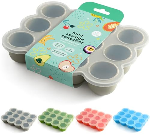 Chuckle - XL 12 X 75 ml Babynahrung Gefrierschrank Behälter mit Deckel - Lebensmittelqualität Silikon - Hausgemachte Babynahrung, Gemüse, Eiswürfel, Fruchtpürees