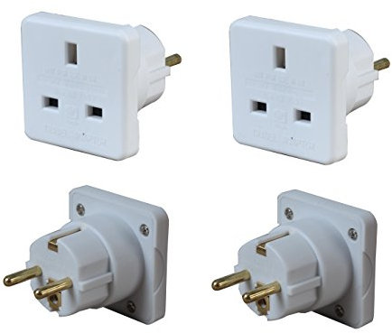 Invero® 2x Pack of UK to Europe EU Euro Tourist Travel Plug Power Mains Adapter - White