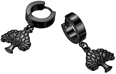 jewelrywe gioielli pendientes Unisex, pendientes de aro con Colgante árbol de la Vida, DE Acero inoxidable, Color Plata/Negro/Dorado, DE regalo Negro
