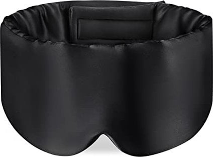 OLESILK 100% Maulbeerseide Schlafmaske Augenmaske mit verstellbarem Kopfband für Herren und Frauen, große Schlafmaske und Augenbinde für Nachtschlaf, Reisen und Nickerchen, Schwarz