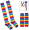 XLKJ Kniestrümpfe Regenbogen Streifen Arm Wärmer Lange Fingerlose Handschuhe Hohe Socken Set für Frauen Mädchen