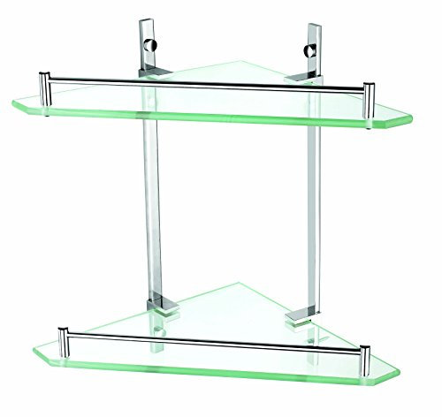 Luxxur LG024 Double level Bathroom Glass Corner Shelf - Chrome on Brass Mounts - totally rustproof 355x250mm