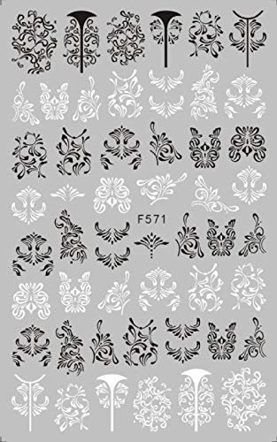 Nail Stickers 1Pcs Black/White Mandala Flower Geometry Adhesive 3D Nail Stickers Tropical Leaf Butterfly Nail Trimmings Accessories-F571