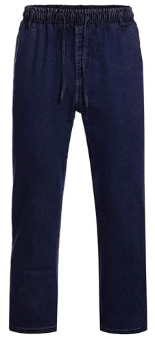 COOFANDY Jeans Stretch pour Hommes Pantalons Décontractés Denim Jeans Droit Coupe Droite Régulière Ceinture Élastique avec Poches Cargo à Cordon Loisirs Fête Bleu Marine Blau Grau XL