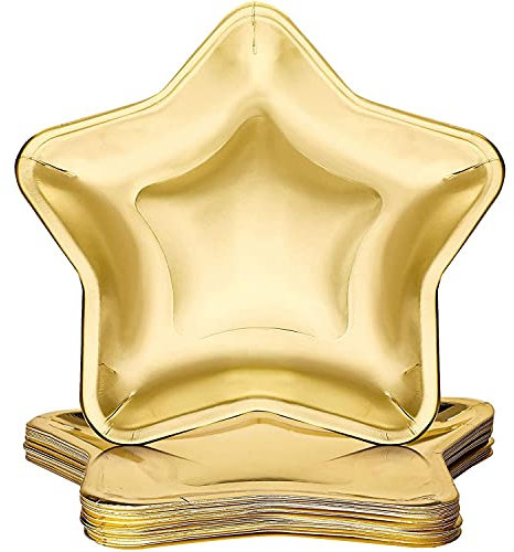 Camisin Lot de 30 assiettes en carton jetables en d'étoile avec pentagramme Doré