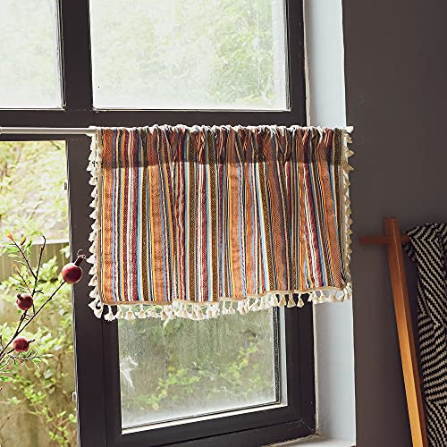 Lsimeru Boho Scheibengardinen Küche Kurz 60cm Bunt Azteken Blickdicht Kurzvorhang Bistrogardine Landhausstil Kleinfenster Kurzgardinen 1 Stück,60x132cm