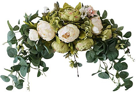 SLDHFE Künstliche Pfingstrosen-Girlande, 74,9 cm, künstliche Blumenschwag, Hochzeitsbogen, Blumen, Pfingstrosen, Eukalyptus, Blumenschwag, Türgirlande für Hochzeit, Urlaub, Heimdekoration