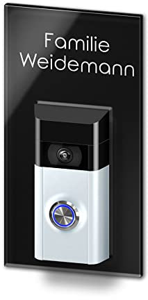 Edles Namenschild für Funkklingel Befestigung aus Edelstahl und Acrylglas - Türklingel Halterung für alle Funkklingeln– Video Doorbell Zubehör | individuell anpassbar - Größe: 12x23 cm
