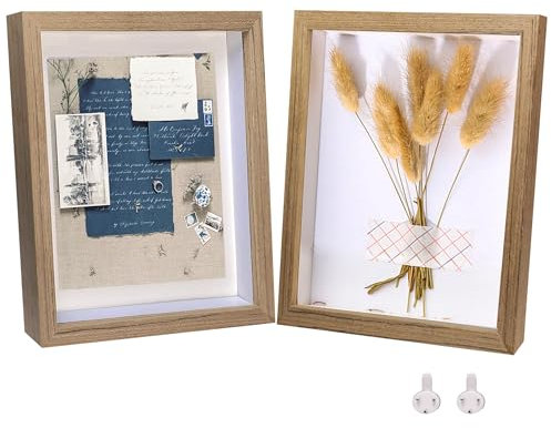 Houstimi 3D Bilderrahmen zum Befüllen Bilderrahmen Holz 13x18cm 2 Pack Dunkles Holz Fotorahmen aus Massivholz und Echtglas für Objekte bis 1.5cm