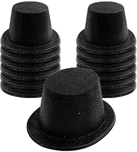 Hillban 12 Pcs Top Hats Glitter Plastic Disco Party Hat for New Year Magician Birthday Wedding Carnival(Black,Classic)
