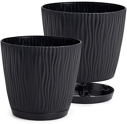 PECZEKO Macetas Mate Macetas Decorativas Hierbas Macetas Redondas de plástico duraderas y Ligeras para salón, Comedor, Cocina, terraza, balcón Juego de 2 Piezas (Antracita, diámetro 11 cm)