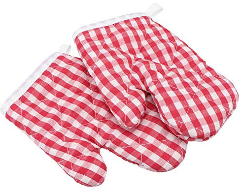 Operitacx Bbq Gadgets Bbq Gloves 2pcs Check Oven Mitt Red White Oven Mitten Heat Resistant Kitchen Oven Gloves Hot Pad Holder for Safe Kitchen Baking Cooking Heat Resistant Gloves Cooking Gloves