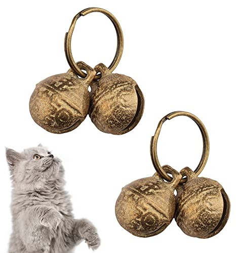 kcrygogo Glocken für Katzenhalsband, 2 Stück, Kupferglocken für kleine Hunde und Katzen, diebstahlsicher, mit Identifikationsschild für Haustiere (2 Stück)