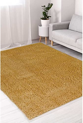 Modern Style Rugs Cosy Shaggy Plain Rectangular Rug, Yellow Ochre, High Pile Rugs for Living Room, Bedside, 200x290 cm (6ft 6inch x 9ft x 6inch)