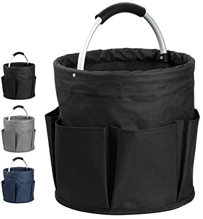 IHOMAGIC Organizer Putzmittel, Faltbare Universal Reinigungs-Caddy, Aufbewahrungskorb Mit Griff, Werkzeugkorb Tasche mit 6 Außentaschen für Indoor und Outdoor Organisation, Schwarz