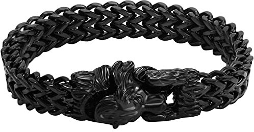 Flongo Herren Armband Löwenkopf-Armband Weizenkette aus Edelstahl Gold/Schwarz/Silber Punk-Armband Männer-Armband für Hip-Hop, Rock, Punk Trendy Accessoires