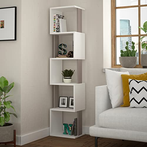 Hocuspicus HOCUS PICUS 5 Tier Wall Mounted Modern Cube Bookcase, Open Shelving Display Storage Unit, Multiple Colour Options (White, Light Mocha)