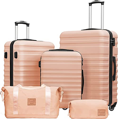 COOLIFE Koffer Trolley Koffer Reisekoffer von ABS Hartschalen Trolley 4 Rollen TSA-Schloss Der Koffer Enthält 1 Reisetasche und 1 Kulturbeutel