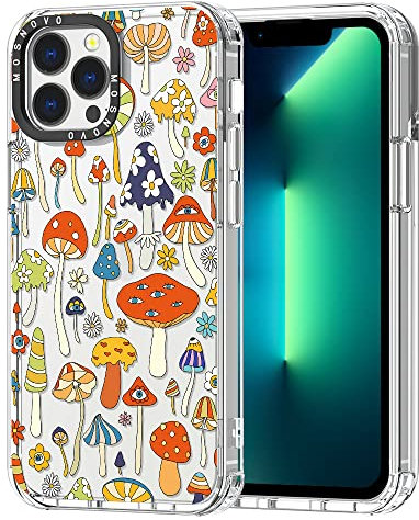 MOSNOVO Case for iPhone 13 Pro Max, [Buffertech 6.6ft Military-Grade Drop Protection] [Anti Peel Off Tech] Clear TPU Bumper Phone Case Cover Design - Mushroom Art