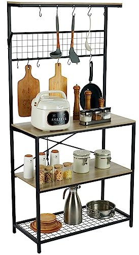 VEVOR Estante para Panaderos de 4 Niveles Estante de Almacenamiento de Servicios 84x40x170cm Estantería de Cocina Industrial con 10 Ganchos Capacidad de 105kg Estante con Soporte para Horno Microondas