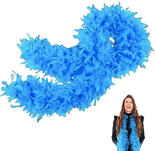 Blauer See Federboa,Boa für Damen Mädchen,80g 2m/6.6ft Natürliche Truthah Feder-Boa,Blauer See Federboa Halt für Straßenfasching,Geburtstagsfeier,Konzert,Karneval,Tischdeko, Halloween,Weihnachtsfeier