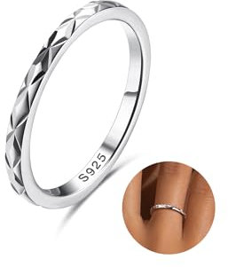 Milacolato 925 Silber Ring Für Damen Mädchen, 18 Karat Weißgold Vergoldetes Sterling Silberring Bandringe, 1,5mm Verlobungs Versprechen Fingerring 52 Diamant-Schneidring