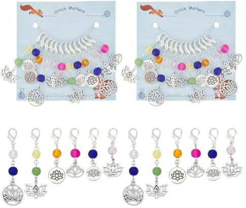 nbeads 24 Stück Maschenmarkierer Mit Lotus-Yoga-Anhänger, Glasperlen-Häkel-Maschenmarkierer Charms Karabinerverschlüsse Verriegelbarer Maschenmarkierer Zum Stricken Weben Nähen Schmuckherstellung