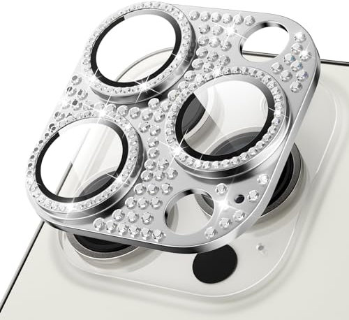 ICARER Bling Kamera Linse Schutzfolie für iPhone 15 Pro/iPhone 15 Pro Max, Diamant Kamera Objektivschutz Dekorationen Aufkleber Linse Protector Cover für Apple iPhone 15 Pro/15 Pro Max (Silber)