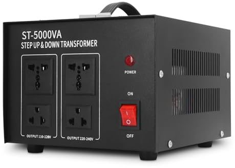 Spannungswandler 110V auf 220V, 5000W Ringkerntransformator | 4 Abgesicherte AC-Steckdosen, Automatischer Betrieb, EU-Stecker, Haushaltsgeräte, Transformator 110V Geräte