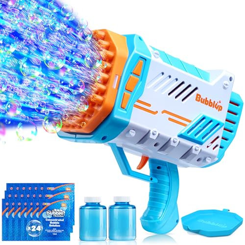 Sloosh Bubble Machine Gun, Light-Up Bazooka Rocket Shape Bubble Blaster Bubble Solution, Bubble Gun Toy for Kids Ages 4-8, Bubble Maker for Outdoor, Summer Toys Gifts, Party, Wedding, Easter (blue)