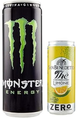 24er-Pack Monster Original Energy Drink,Erfrischender alkoholfreier Energiegetränk der klassische Monster-Geschmack,355ml Einwegdose + 1er-Pack San Benedetto Eistee mit Zitrone Ohne Zucker 330ml Dose