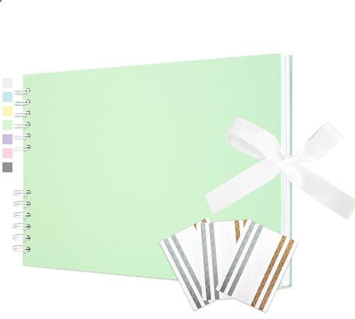 Vienrose Fotoalbum zum Selbstgestalten und Einkleben 21,5 x 29 cm, DIY Scrapbook Album mit 40 weißen Seiten, Spiralalbum für Baby, Hochzeit und Geburtstag, Hellgrün