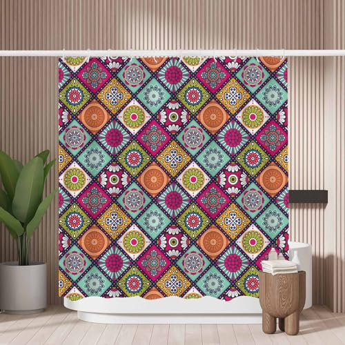 Woutay Rideau de douche imperméable en polyester avec 12 crochets en plastique Motif mandalas vintage et résistant à la moisissure
