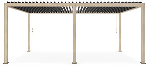Gazebo pergola OCEAN 3.6x6 natural-antracite bioclimatica con struttura in alluminio, tetto lamellare orientabile, da giardino e veranda