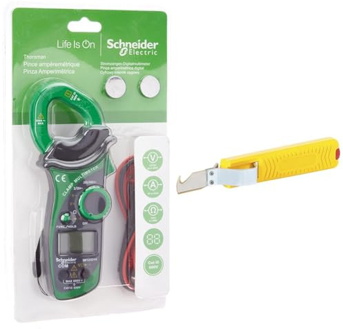 Schneider Electric IMT23214 Pince de Mesure ampèremétrique Pinza amperimetrica digital & JOKARI 10282 Couteau à dégainer, Jaune Multicolore