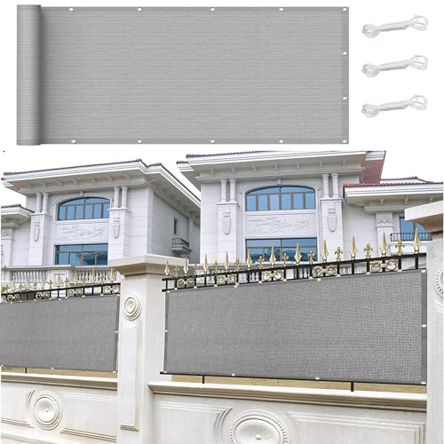 Balkon Sichtschutz Ohne Bohren 85 x 150 cm Wind- Und Uv-Schutz Balkonblende Sichtschutzmatte mit Kabelbinder Ohne Bohren für Balkon Garten, Grau
