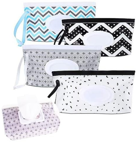 4pcs Baby Wipe Dispenser, Portable Refillable Baby Wipes Container for Diaper, Wipe Dispenser for Travel, Reusable Travel Wet Wipe Pouch for Outdoor, Camping, Hiking.