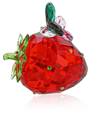 H&D HYALINE & DORA Roter Kristall, Erdbeere, Schmetterling, Dekofigur, Ornament, Glas, Obst, dekorative Figur für Zuhause, Tischdekoration