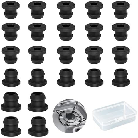 24 gomme portavaso in gomma, piedini in gomma per supporti di pentole, piedini in gomma ruggine per supporti da 5 mm, compatibili Dometic, Thetford e Smev, accessori per fornelli da camper | nero