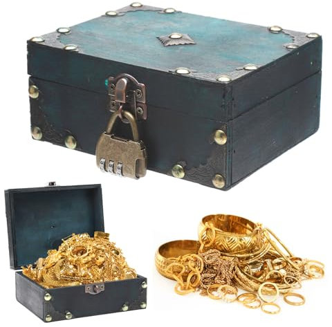 TNSLAND Vintage Mini Coffre Tresor Boite Bois avec Serrure à Combinaison, 15×12×7CM Boite avec Cadenas, Coffre au Tresor Boite Cadenas, Coffre Tresor Enfant Anniversaire pour Rangement, Décoration