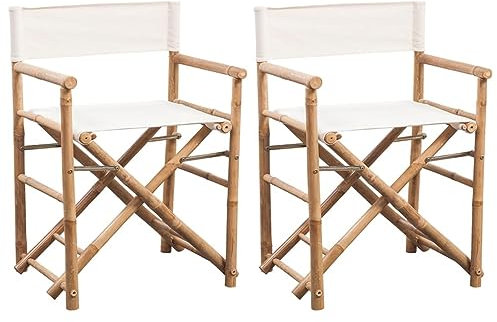 JUDYY Klappbarer Regiestuhl 2 STK. Bambus und Canvas, Hochlehner, Campingstühle, Lehnstühle, Wetterfest Stuhl, Garden Chair - 41895