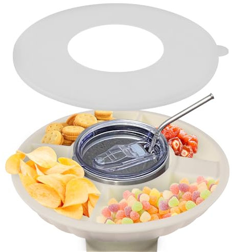 Snackteller mit Deckel für Stanley Cup 40oz, Silikon Snack Ring mit 4 Fächern, kompatibel mit Stanley Quencher 40oz Tumbler mit Griff