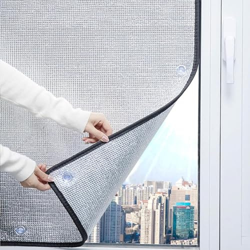 LLXNQ026 Doppelte Aluminium-isolierfolie Verdunkelnde Fensterfolie Sonnenschutzfolie,Anti-UV Folie mit Saugnäpf,8 mm Dicke Thermovorhang,Sichtschutzfolie Für Fenster Innen (110x220cm)