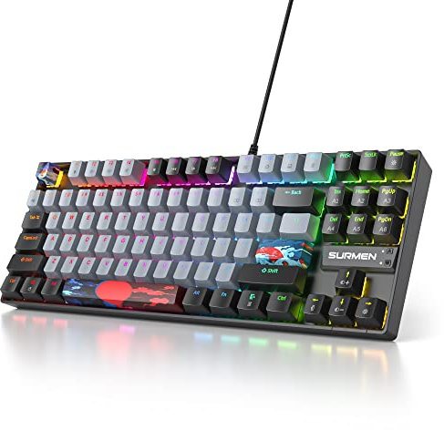 SbocKeeb Teclado mecánico para Juegos, 75% Tenkeyless Teclado Gaming con Cable y sin Teclado Numérico, Iluminación RGB,Americano QWERTY