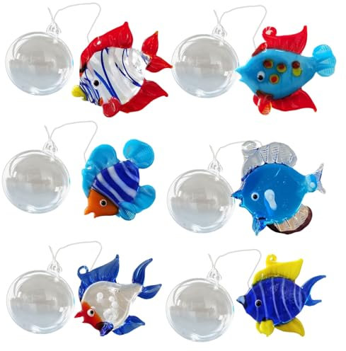 TWEW Lot de 6 poissons flottants en verre coloré pour décoration d'aquarium