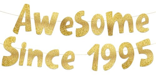 Awesome Since 1995 Gold Glitter Banner - 30th Birthday and Anniversary Party Decorations