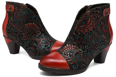 CrazycatZ Damen Stiefeletten mit Absatz Leder stiefeletten Bunte Stiefele Ankle Boots Colorful Boots
