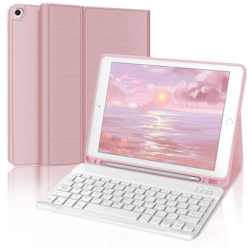 WINCHKING Funda para iPad de 9 generación con teclado de 10,2 pulgadas para iPad 9/8/7 Gen – 7 colores iluminada inalámbrica desmontable con panel táctil, funda flexible de TPU con soporte para
